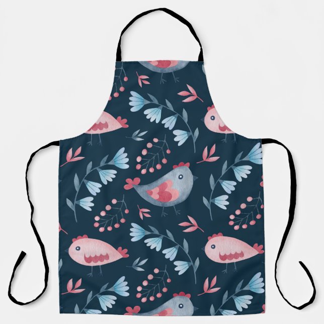 Delantal Pollos populares: Patrón acuarela sin foco. (Anverso)