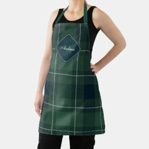 Delantal Polo de Cuadros Escoceses Verde Oscuro con Monogra