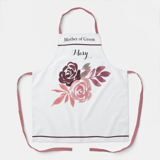 Delantal Polvoriento Rosa Borgoña Madre de Groom Apron (Anverso)