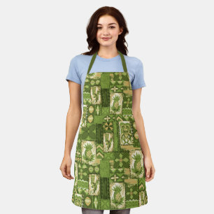 Delantal Pomaika’i Tiki Hawaii Vintage Tapa Green