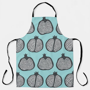 Delantal Pomegranate Slices: Black Aqua Pattern.