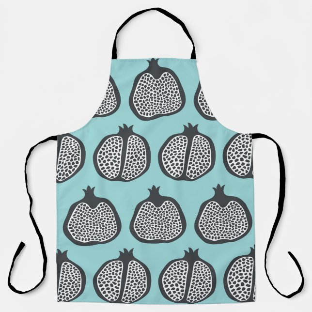Delantal Pomegranate Slices: Black Aqua Pattern. (Anverso)