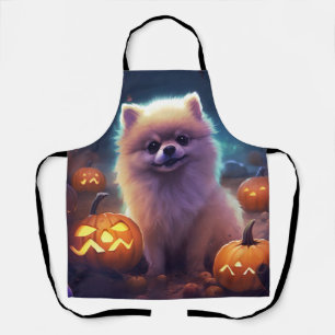 Delantal Pomerania de Halloween con calabazas espeluznante