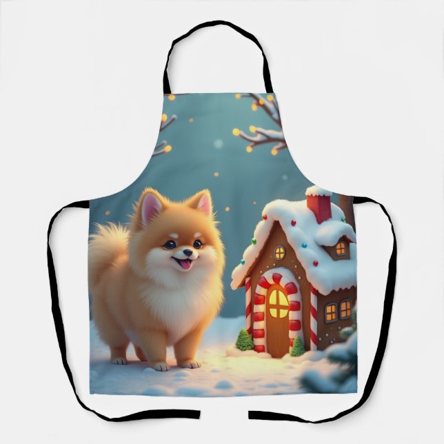 Delantal Pomeranian in Gingerbread Village Christmas (Anverso)