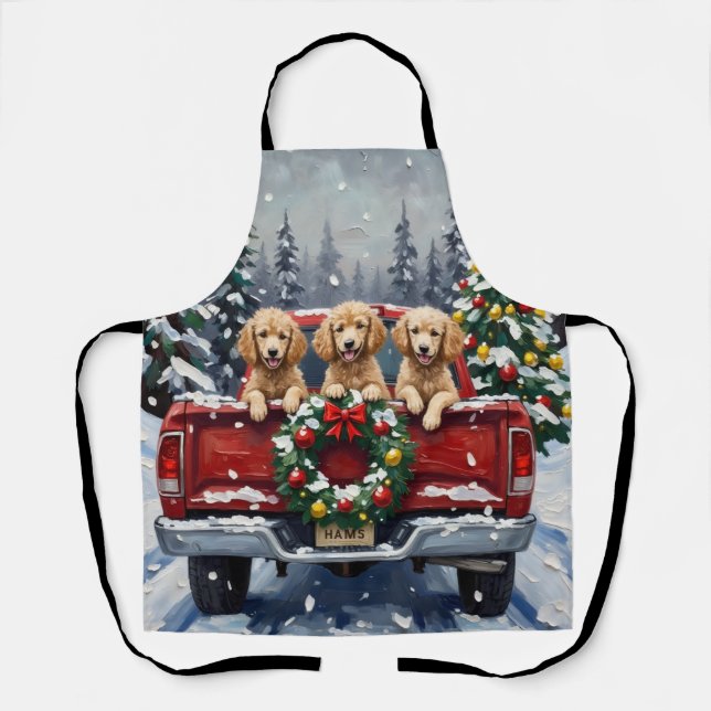Delantal Poodle Christmas Red Truck Holiday (Anverso)