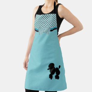 Delantal Poodle negro Aquamarine Retro y punto de polka