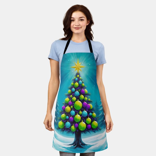Delantal Pop Art Christmas with Neon Green Blue Purple (Gastado)
