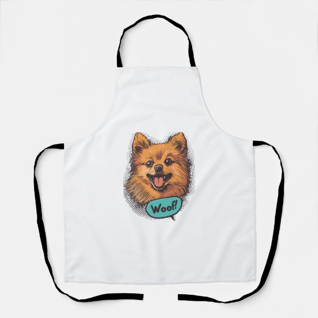 Delantal Pop Art Pomeranian - Perro cómico retro (Anverso)