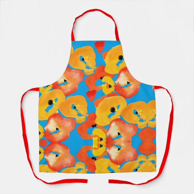 Delantal Poppies arte floral grande naranja rojo (Anverso)