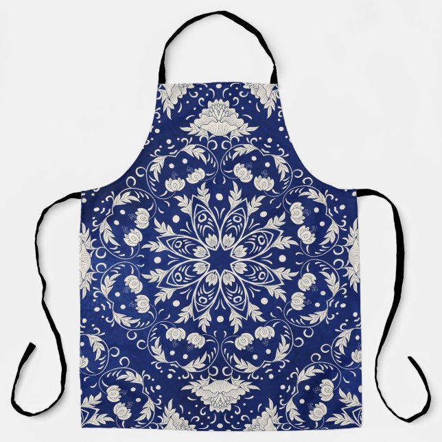 Delantal Porcelana china: Floral azul acuarela (Anverso)