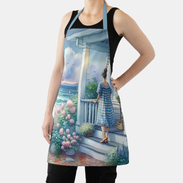 Delantal Porche de cabaña iluminado por la luna junto al ma (in situ)