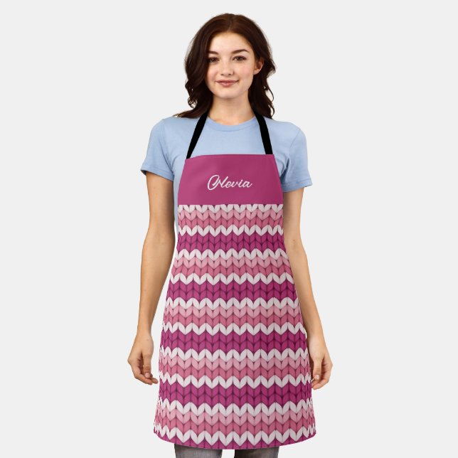 Delantal Portátil Zig Zag rosa de punto (Gastado)
