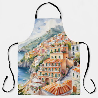 Delantal Positano: Acuarela Encanta la Costa Amalfitana de