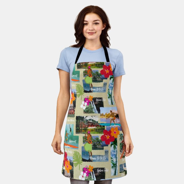 Delantal Postal de época del paraíso hawaiano (Gastado)