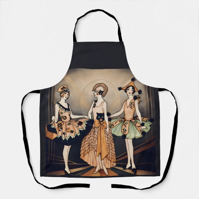 Delantal Póster antiguo de Halloween Art Déco de Flapper |  (Anverso)