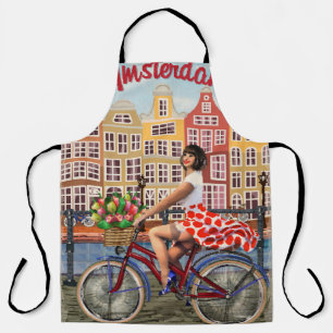 Delantal Poster de Amsterdam: Ciclismo Chica Pin-Up.