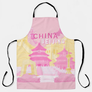 Delantal Póster de viaje a Pekín, China Arte rosa y amari