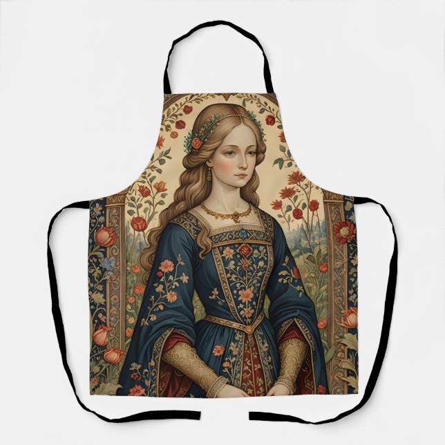 Delantal Poster Portrait Dame au jardin moyen-âge renaissan (Anverso)