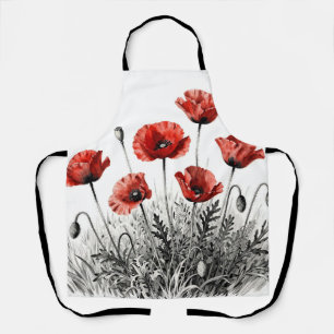 Delantal Pradera de flores de amapola rojas vibrantes