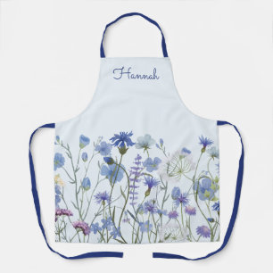 Delantal Pradera de flores silvestres de acuarela azul mono