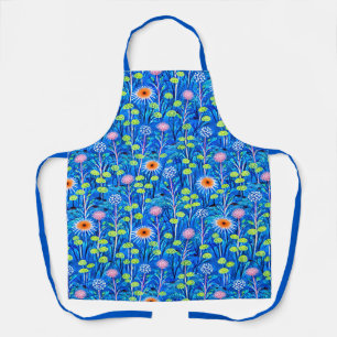 Delantal Prado de flores silvestres de fantasía azul