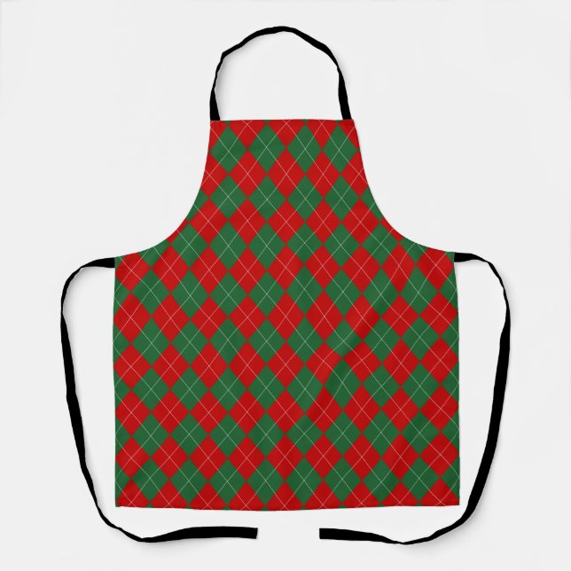 Delantal Preppy Argyle Tartán Diamond Plage Verde Rojo (Anverso)