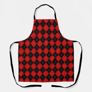 Delantal Preppy Argyle Tartán Diamond Plantado Rojo Negro