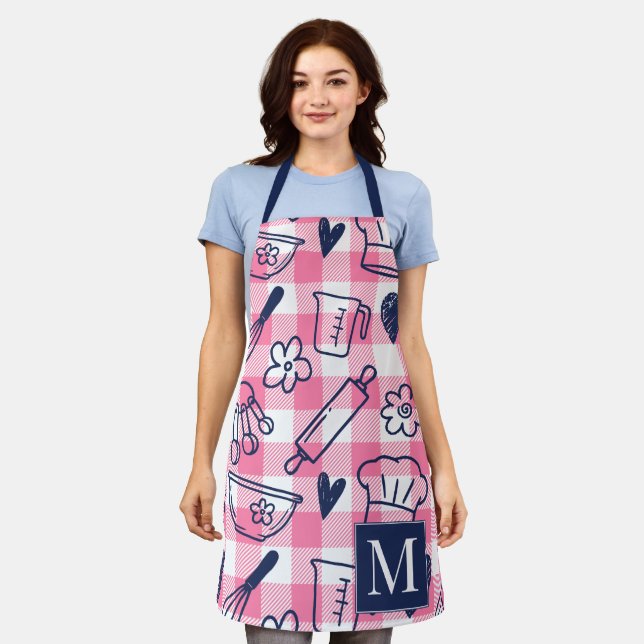 Delantal Preppy Baking Pink Gingham Recipe (Gastado)