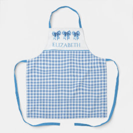 Delantal Preppy Blue y White Gingham y Bow