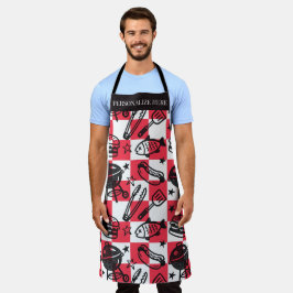 Delantal Preppy Dad Grilling Pattern – BBQ Doodles (Check)