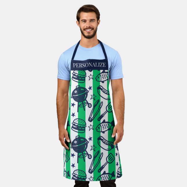Delantal Preppy Dad Grilling Pattern – BBQ Doodles (Stripe) (Gastado)