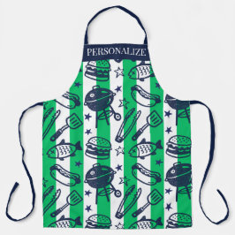 Delantal Preppy Dad Grilling Pattern – BBQ Doodles (Stripe)