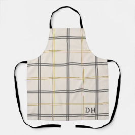 Delantal Preppy Plaid Double Stripe Initialed gift Apron