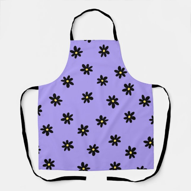 Delantal Preppy Purple Black Floral Simple Flower Pattern (Anverso)