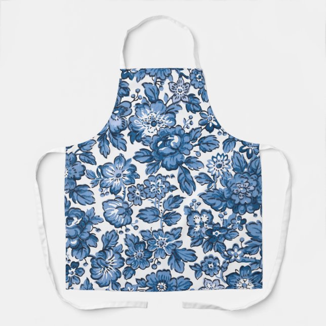 Delantal Pretty Boho Blue and White Floral (Anverso)