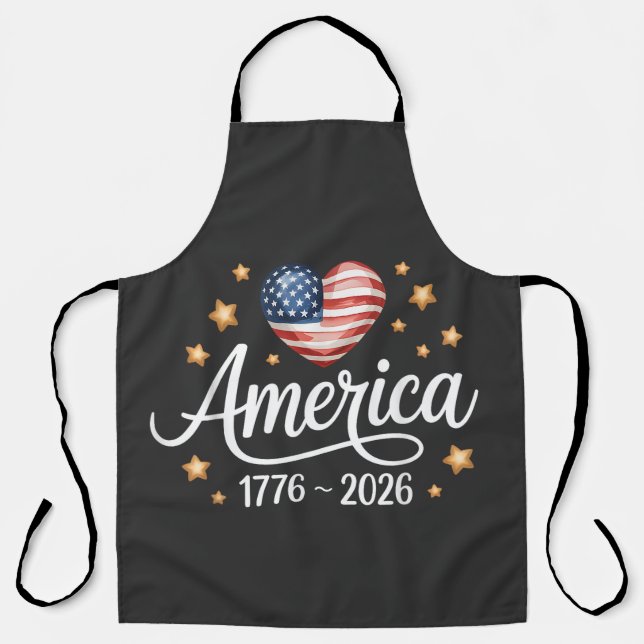 Delantal Pretty Flag Heart 1776-2026 July 4th 250th (Anverso)