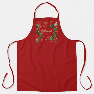 Delantal Pretty Personalized Holly & Snowflakes Xmas Apron