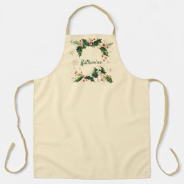 Delantal Pretty Personalized Holly & Snowflakes Xmas Apron