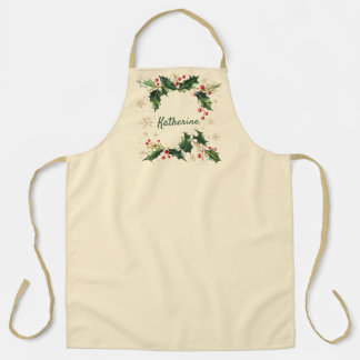 Delantal Pretty Personalized Holly & Snowflakes Xmas Apron