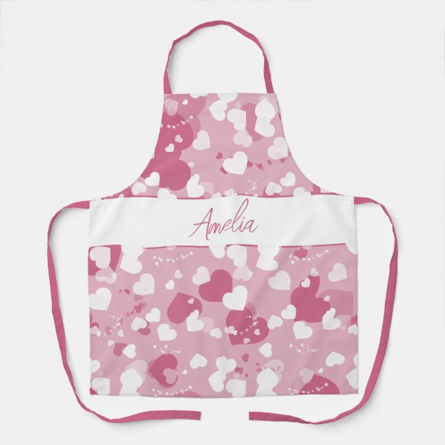 Delantal Pretty Pink Love Heart Personalized (Anverso)