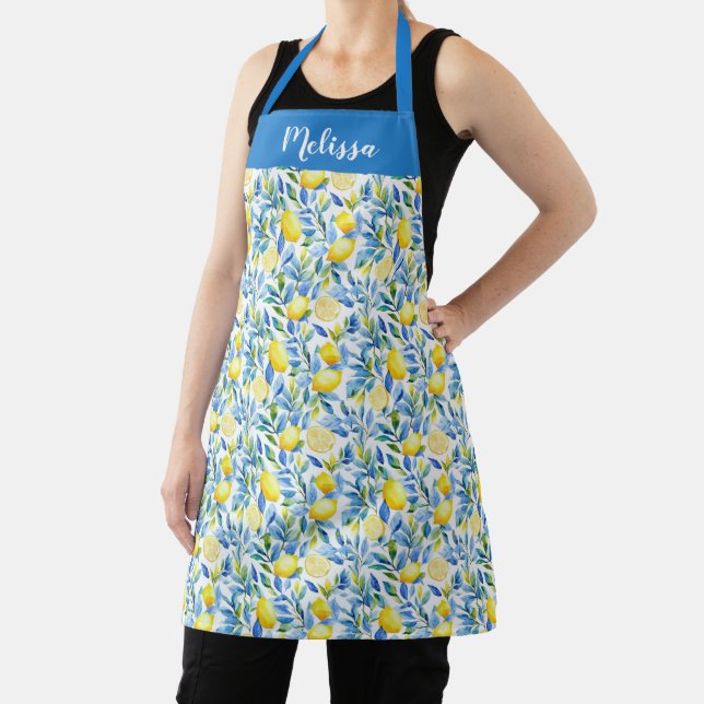 Delantal Pretty Watercolor Lemon Citrus Personalized Apron (in situ)