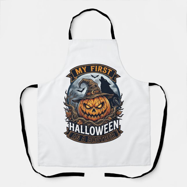 Delantal Primer Halloween como hermano Pumpkin Wolf Moon_1 (Anverso)