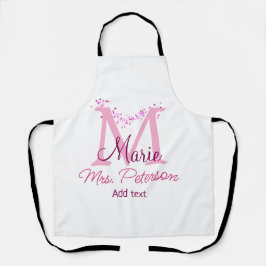 Delantal Profesora de monograma de purpurina de corazón ros