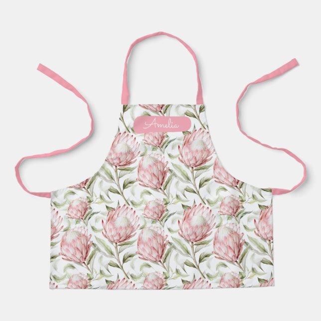 Delantal Proteas rosadas Apron floral personalizado para ni (Anverso)