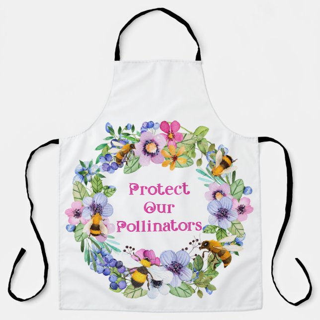 Delantal Proteger nuestros polinizadores Flores de abejas (Anverso)