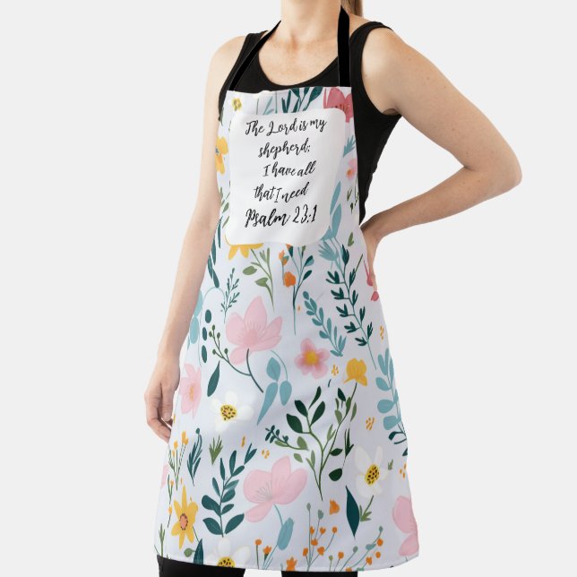 Delantal Psalm 23:1 Floral Apron (in situ)