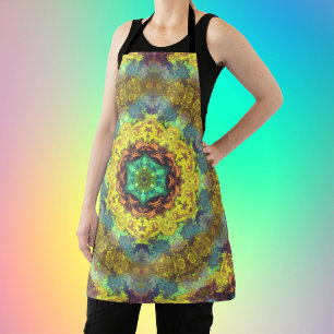 Delantal Psicodelia Hippie amarillo azul y verde