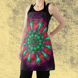 Delantal Psicodelia Hippie morado rosado y Verde azulado