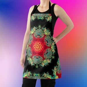 Delantal Psicodelia Hippie Rojo Verde azulado y Negro