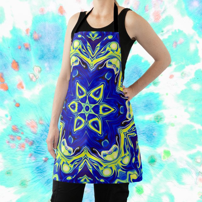 Delantal Psicodelia Mandala Flor azul y amarillo (Subido por el creador)